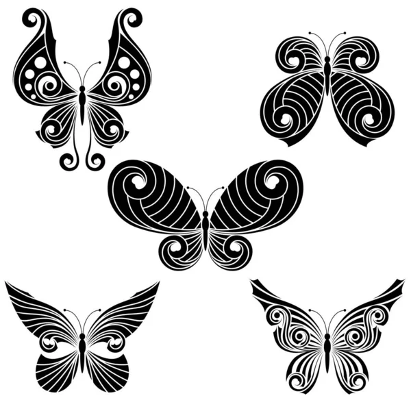 Conjunto Cinco Formas Diferentes Mariposas — Vector de stock