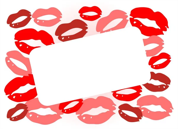 唇のプリントを背景に白い枠 バレンタインのイラスト — ストックベクタ