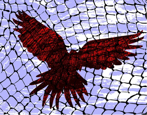 Vector Illustration Bird Caught Net — Stock Vector