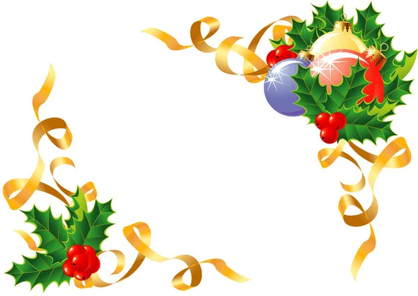 Рождественские Украшения Холли Мячи Ленты Вектор Слои Разделены — стоковый вектор