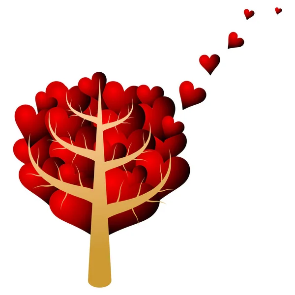 Beyaz Yerine Kırmızı Kalplerle Dolu Bir Ağaç Sevgililer Günü Teması — Stok Vektör