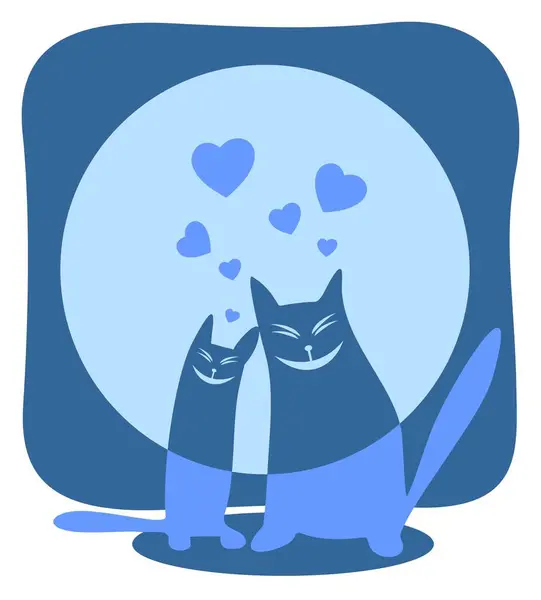 Dos Gatos Enamorados Sobre Fondo Lunar San Valentín Ilustración — Vector de stock