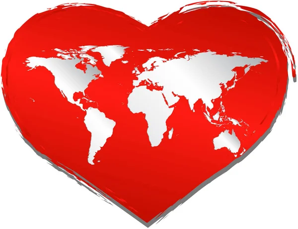 Forme Coeur Avec Carte Monde Dans Version Vectorielle Tous Les — Image vectorielle