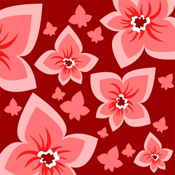 深红色背景上华丽的红色花朵 — 图库矢量图片