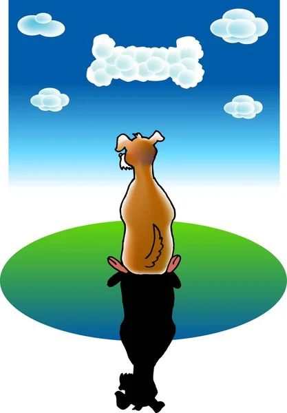Uma Ilustração Vetorial Para Sonhos Cão Nuvens Tornam Osso —  Vetores de Stock