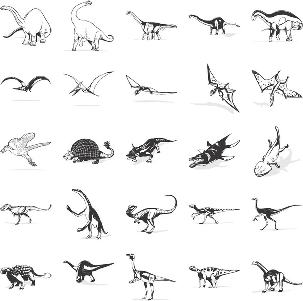 Коллекция Гладких Векторных Eps Иллюстраций Различных Динозавров — стоковый вектор