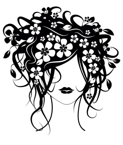 Vacker Flicka Med Blommor Håret Vektor Illustration — Stock vektor