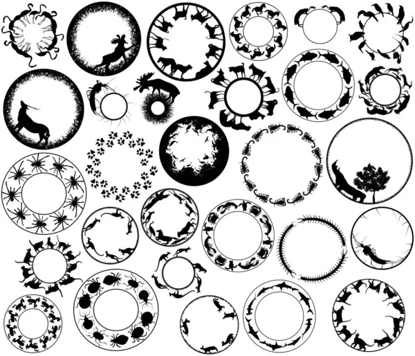 Una Variedad Elementos Circulares Diseño Vectorial Animales — Archivo Imágenes Vectoriales