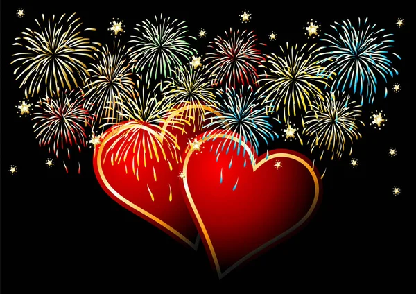Valentinstag Feiern Feuerwerk Vor Schwarzem Hintergrund — Stockvektor