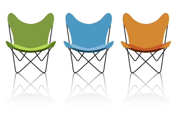 ヴィンテージ レトロな蝶の椅子のトリオを反映しています 簡単に編集ファイルは椅子の色を簡単に変更できます — ストックベクタ