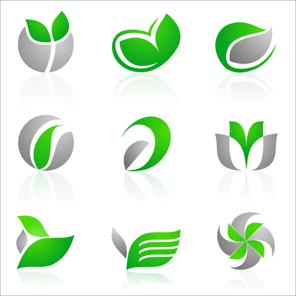 Wektor Zestaw Logotypów Kwiatowych Kolorze Zielonym Szarym — Wektor stockowy