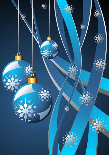 Cristales Nieve Bolas Navidad Cintas Sobre Azul — Vector de stock