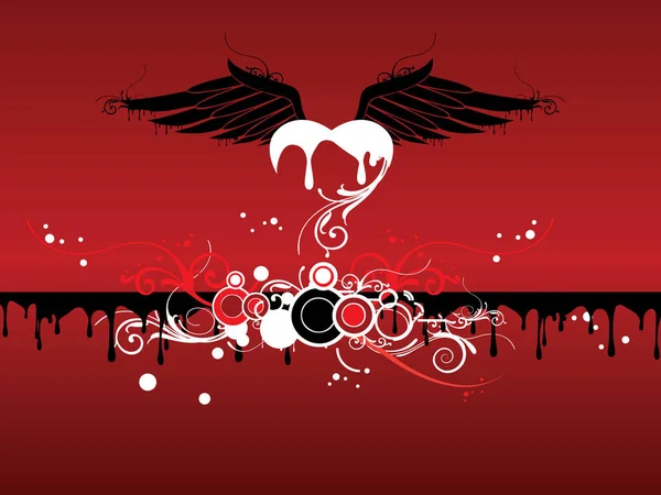 Prachtig Valentijns Hart Met Vleugels Spetters Rode Achtergrond Gebogen Design — Stockvector