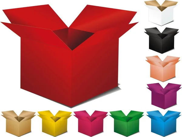 Cajas Cartón Color Vector Abierto Cerrado — Vector de stock