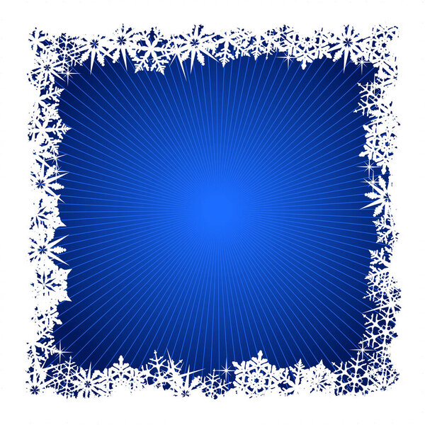 Grungy Christmas, winter snowflake background in blue and white. Use of global colors, blends. Snowflakes single objects.
