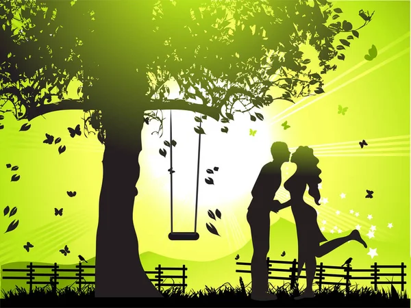 Balades Couple Sur Nature Coucher Soleil — Image vectorielle