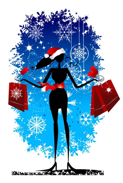 Jul Shopping Mode Kvinna För Yor Design — Stock vektor
