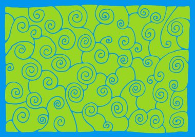 Yeşil arkaplanda el çizimi mavi bukleler