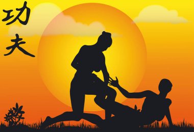 Kung Fu Siluetlerinin Görünümü - Vektör