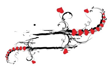 Çiçek, grunge ve kalplerle soyut illüstrasyon