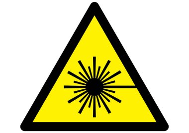Sarı üçgende lazer uyarı işareti simgesi.