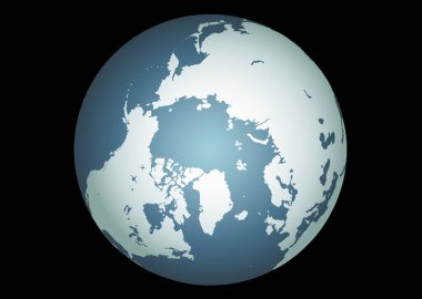 Kuzey Kutbu (Vektör). Kuzey Kutbu 'nun doğru haritası. Bir küreye yerleştirilmiş. Sera, İzlanda, Baffin Adası ve kuzeydeki diğer adaları içerir.. 