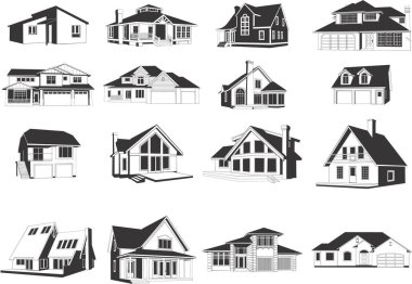 Çeşitli evlerin pürüzsüz vektör EPS illüstrasyonlarının koleksiyonu