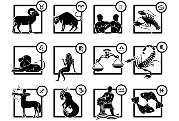 Zodiac Icons Set Twelve Astrology Signs — Stock Vector