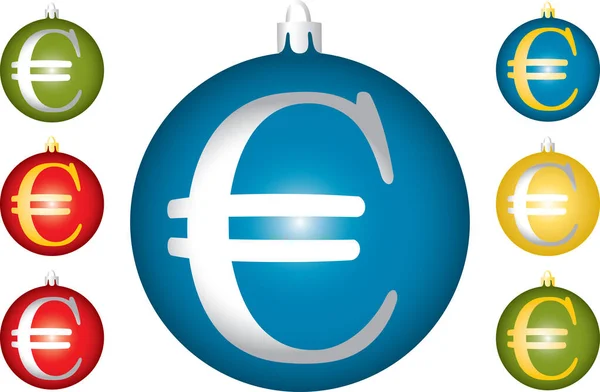 Vánoční Koule Symbolem Eura Vektorová Ilustrace Cmyk Mód Izolován Bílém — Stockový vektor