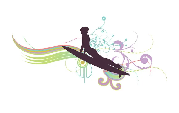 Abstrakt Illustration Med Blommor Grunge Och Surfare — Stock vektor