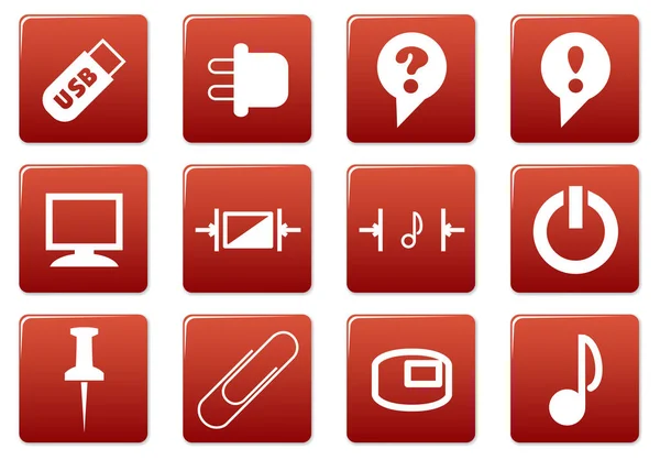 Conjunto Iconos Cuadrados Gadget Rojo Paleta Blanca Ilustración Vectorial — Vector de stock