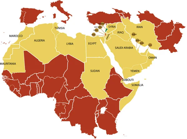 Çeşitli Ülkelerle Orta Doğu Haritası — Stok Vektör