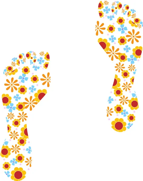 Vektorillustration Von Farbenfrohen Blumengefüllten Fußabdrücken — Stockvektor