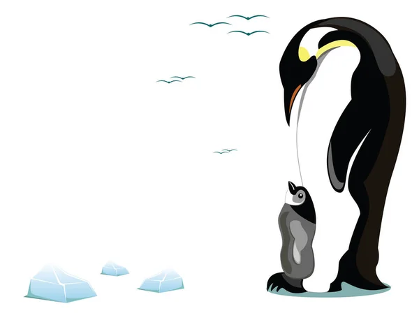 Ilustración Una Madre Pingüino Descendencia — Vector de stock