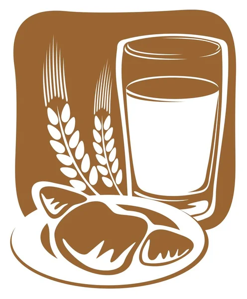 青铜背景下的牛奶和羊角面包杯 — 图库矢量图片