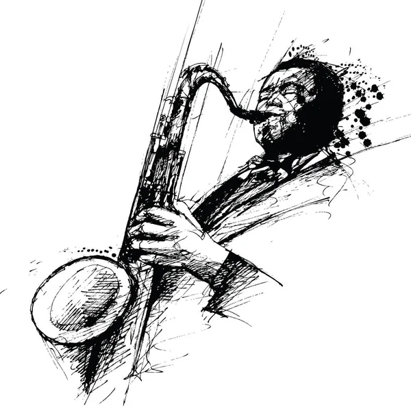 Wektorowa Reprezentacja Atramentu Wolnoręczny Rysunek Saksofonisty Jazzowego — Wektor stockowy