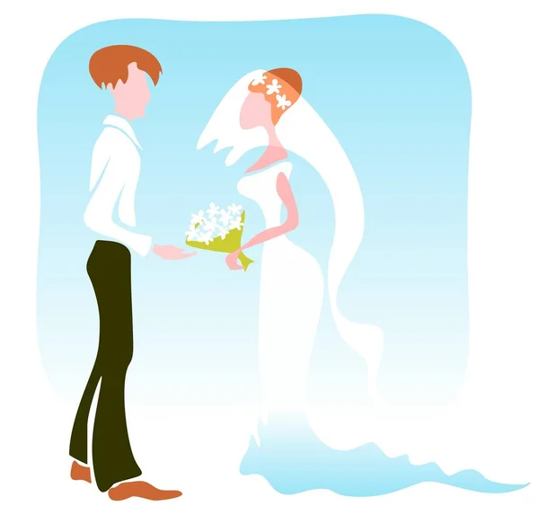 Bruidegom Bruid Houden Elkaar Vast Bruiloft Illustratie — Stockvector
