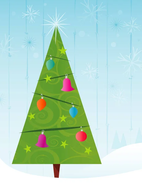 具有冬季背景的复古风格圣诞树 容易编辑的文件 — 图库矢量图片