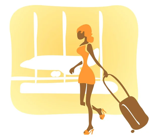 Jolie Femme Aéroport Sur Fond Avion — Image vectorielle