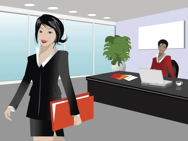 Illustration Zweier Geschäftsfrauen Einem Modernen Büro — Stockvektor