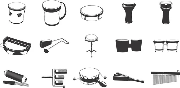Raccolta Illustrazioni Eps Vettoriali Lisce Vari Strumenti Percussione — Vettoriale Stock
