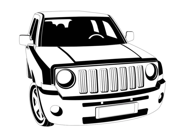 Vector Schwarz Weiß Bild Von Suv Auto Auf Weißem Hintergrund — Stockvektor