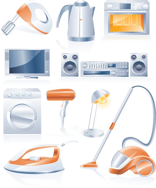 Conjunto Electrodomésticos Colores Naranja Azul — Archivo Imágenes Vectoriales