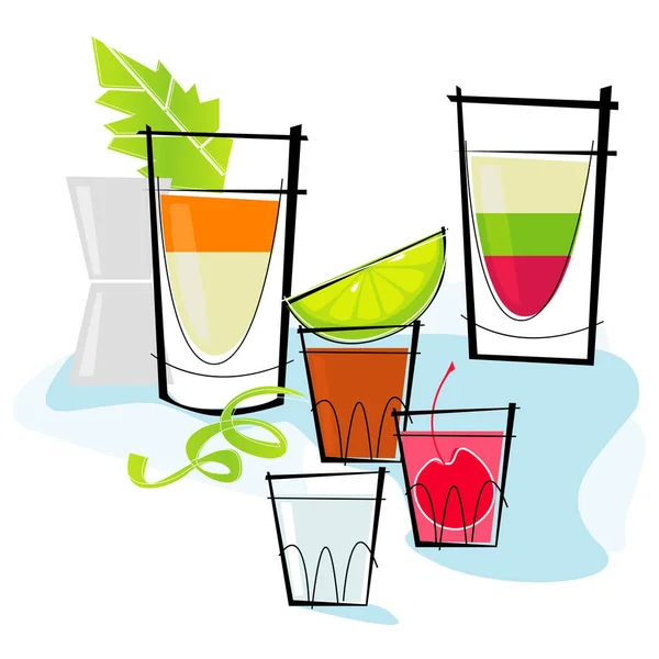 Illustration Spot Cocktail Rétro Stylisé Plans Shooters — Image vectorielle