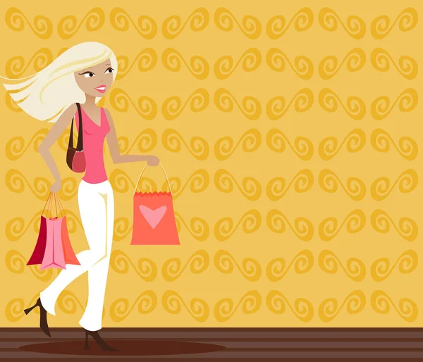 时髦的金发姑娘手里拿着购物袋 — 图库矢量图片