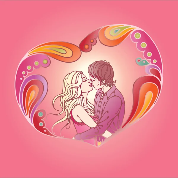 Embrasser Jeune Couple Dans Une Belle Composition Abstraite — Image vectorielle