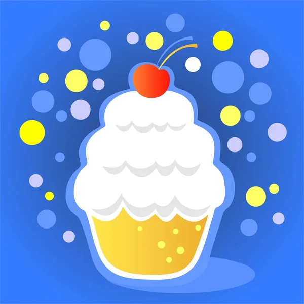 Cartoon Cupcake Mit Kirsche Auf Blauem Hintergrund — Stockvektor