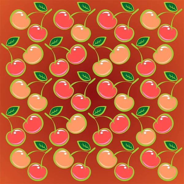 Ornate Kirsche Muster Isoliert Auf Einem Roten Hintergrund — Stockvektor