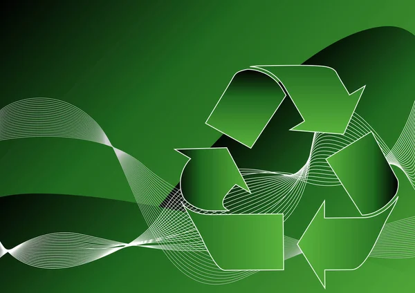 Reciclar Símbolo Sobre Fondo Abstracto Verde Con Líneas Ondas Curvas — Vector de stock