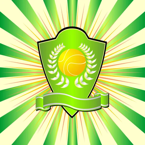 Renkli Çizgili Arkaplan Üzerine Tenis Kalkanı Teması — Stok Vektör